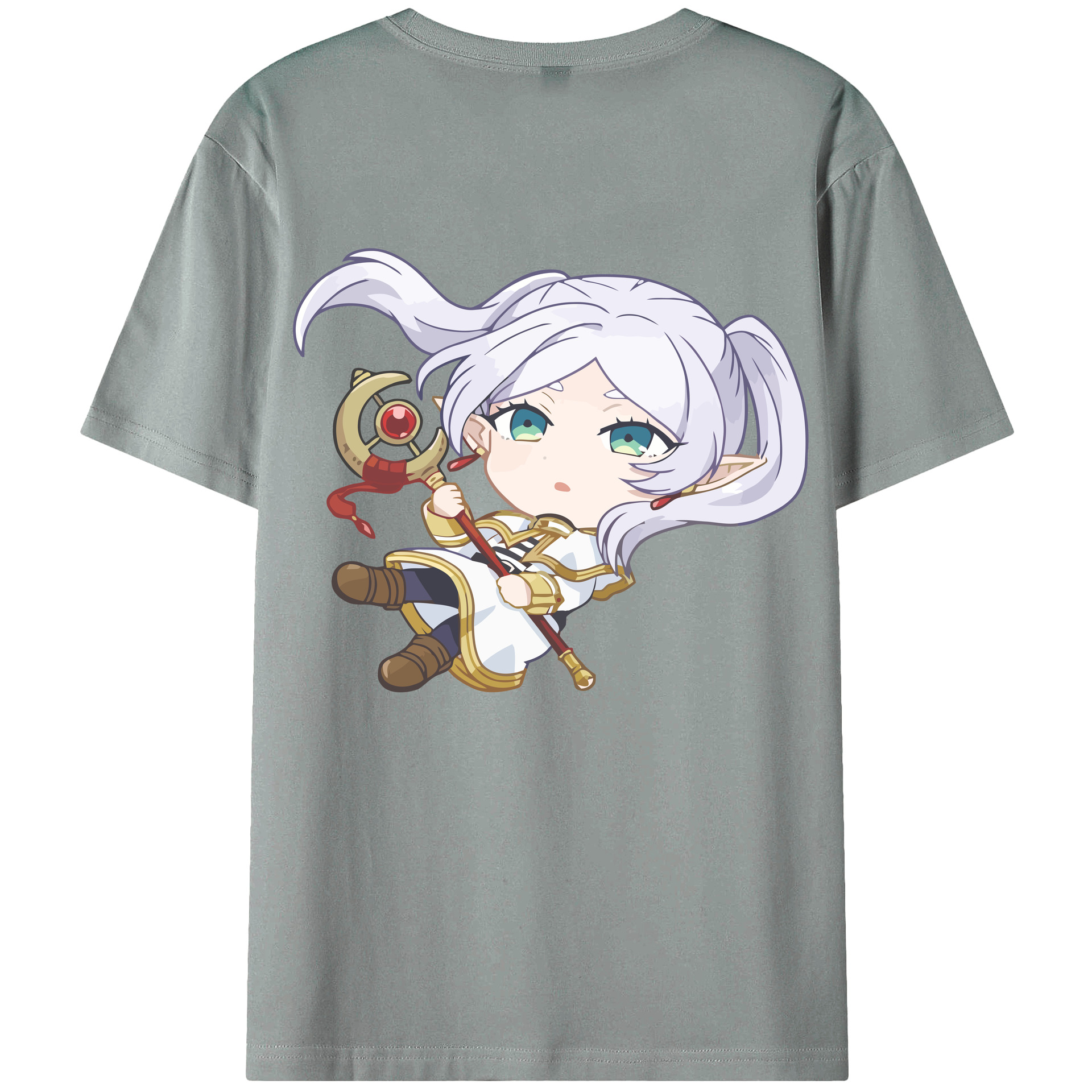 （画像用） 葬送のフリーレン Frieren 綿100％ メンズ半袖Tシャツ（バックプリント） 通気性